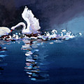 Swans Battling Painting by Wan Weisheng