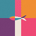 The Fish and His Imaginary Friends,  Modern Minimalist Bold Colorful Color Block Art by Ema Paraschiv