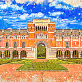 The Lovett Hall of the Rice University - colored drawing Digital Art by Nicko Prints