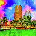 The Rivergate Tower seen from the Plant Park in Tampa at sunrise - watercolor ink Digital Art by Nicko Prints