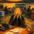 The Scream in the corporate office - digital painting in the style of Edvard Munch by Nicko Prints