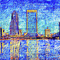 The waterfront of downtown Jacksonville, Florida - digital painting Digital Art by Nicko Prints