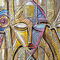 Three African Faces Painting by Paul Gbolade Omidiran