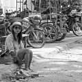 Waif - Poor destitute girl waiting for a lift sitting in the gut