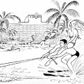 Water-Skiing at Hotel by Al Hirschfeld