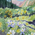 Watercolor - Columbine and Sunflower Landscape