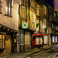 York cobbled street at night
